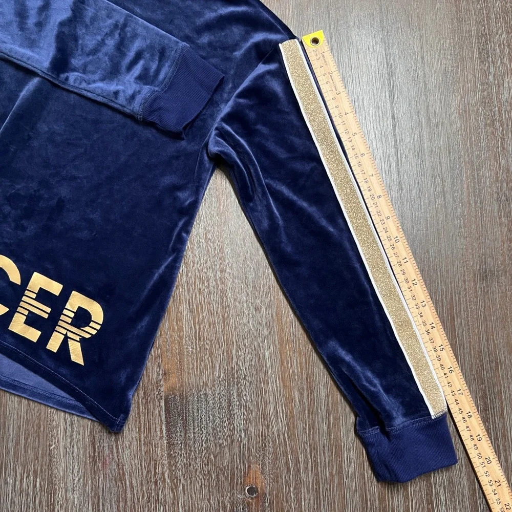 Justice Active Velour Soccer Hoodie Girls Size‎ 14/16 Navy Gold Glitter Stripes